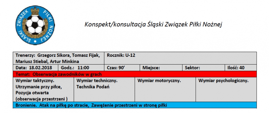 Materiały szkoleniowe, konspekty treningowe z konsultacji Reprezentacji Śląska U15/U14/U12